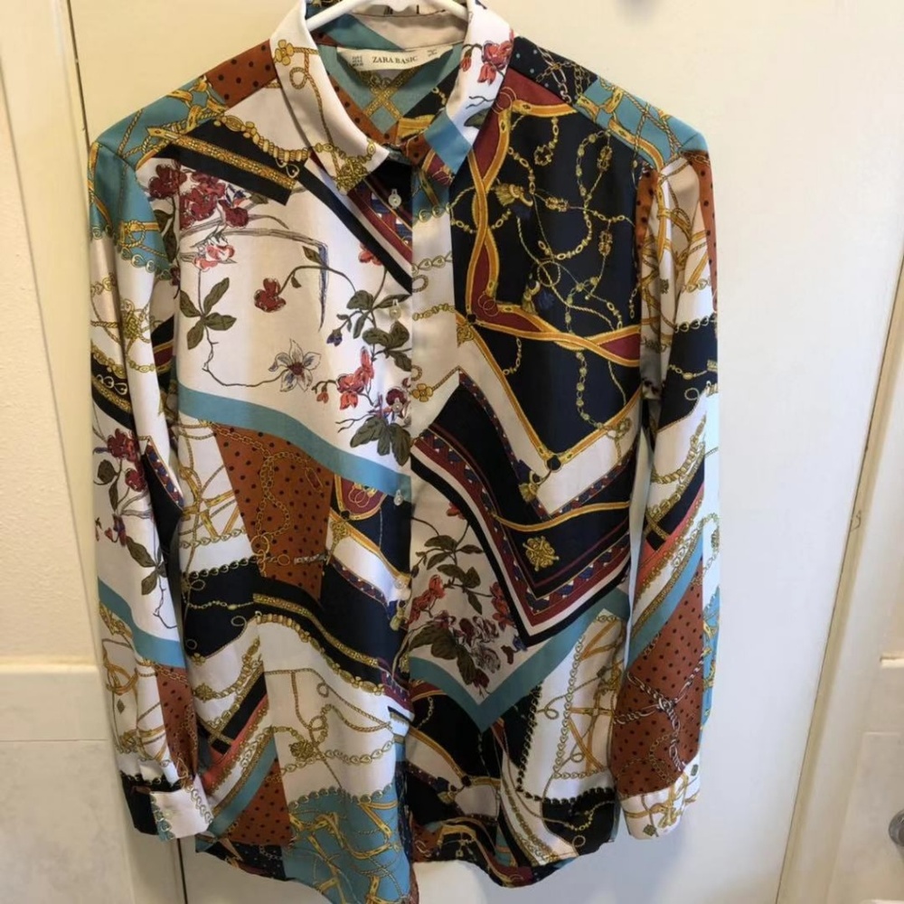ZARA Basics Sheer Chiffon Floral Blouse